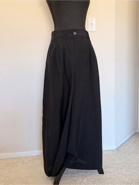 Zara Basic L Wide Leg Pleated Navy Black Palazzo Pants Pockets Flowy Boho
Zip